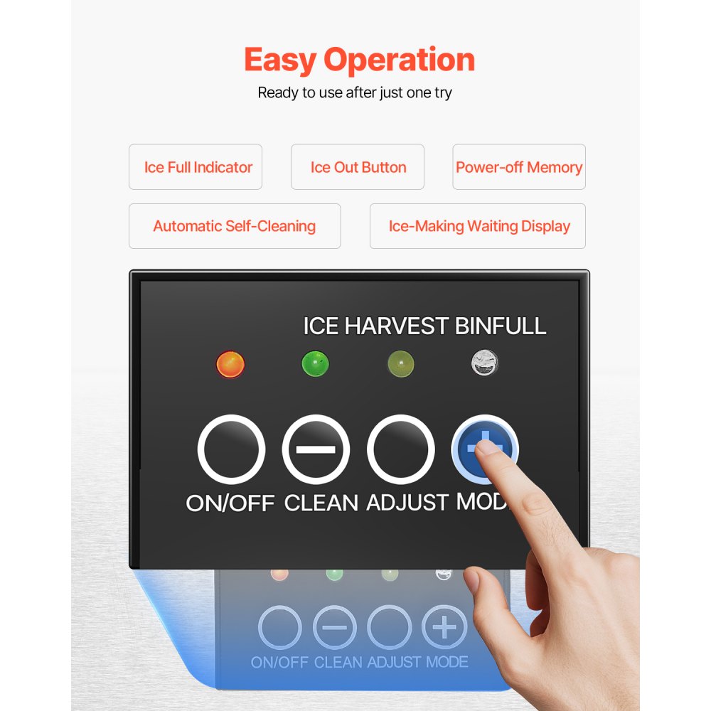 Máquina de hielo empotrable bajo mostrador VEVOR, 22.7 kg/día, con puerta reversible, de acero inoxidable. Ideal para restaurantes, cocinas exteriores, terrazas y piscinas.