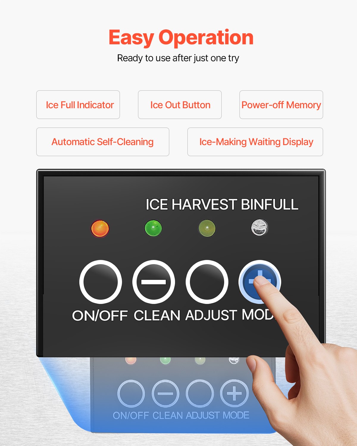 Máquina de hielo empotrable bajo mostrador VEVOR, 22.7 kg/día, con puerta reversible, de acero inoxidable. Ideal para restaurantes, cocinas exteriores, terrazas y piscinas.