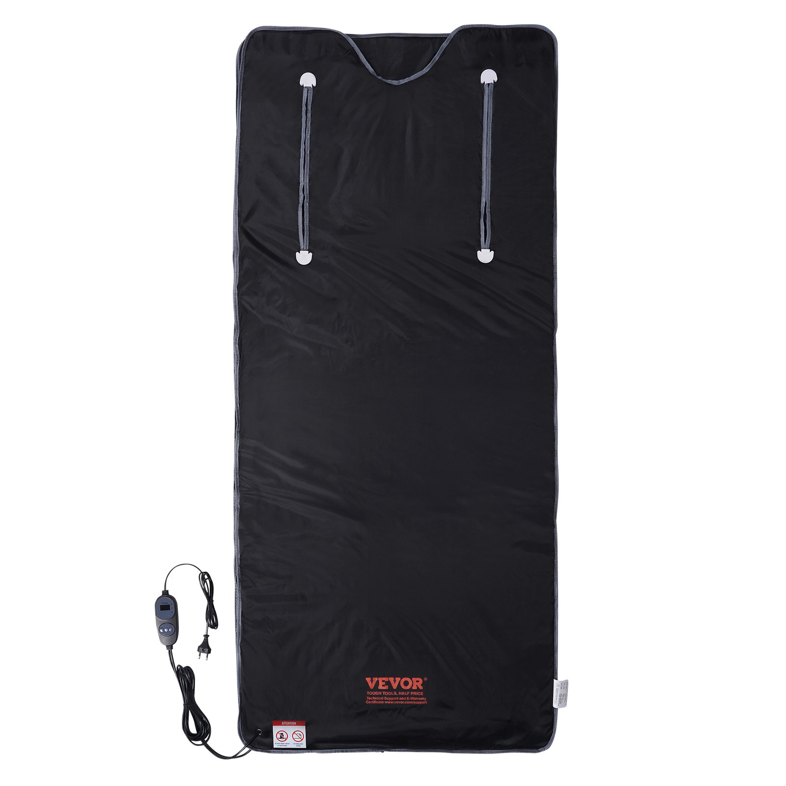 Manta de sauna VEVOR en color negro con unidad de control y cable de alimentación.
