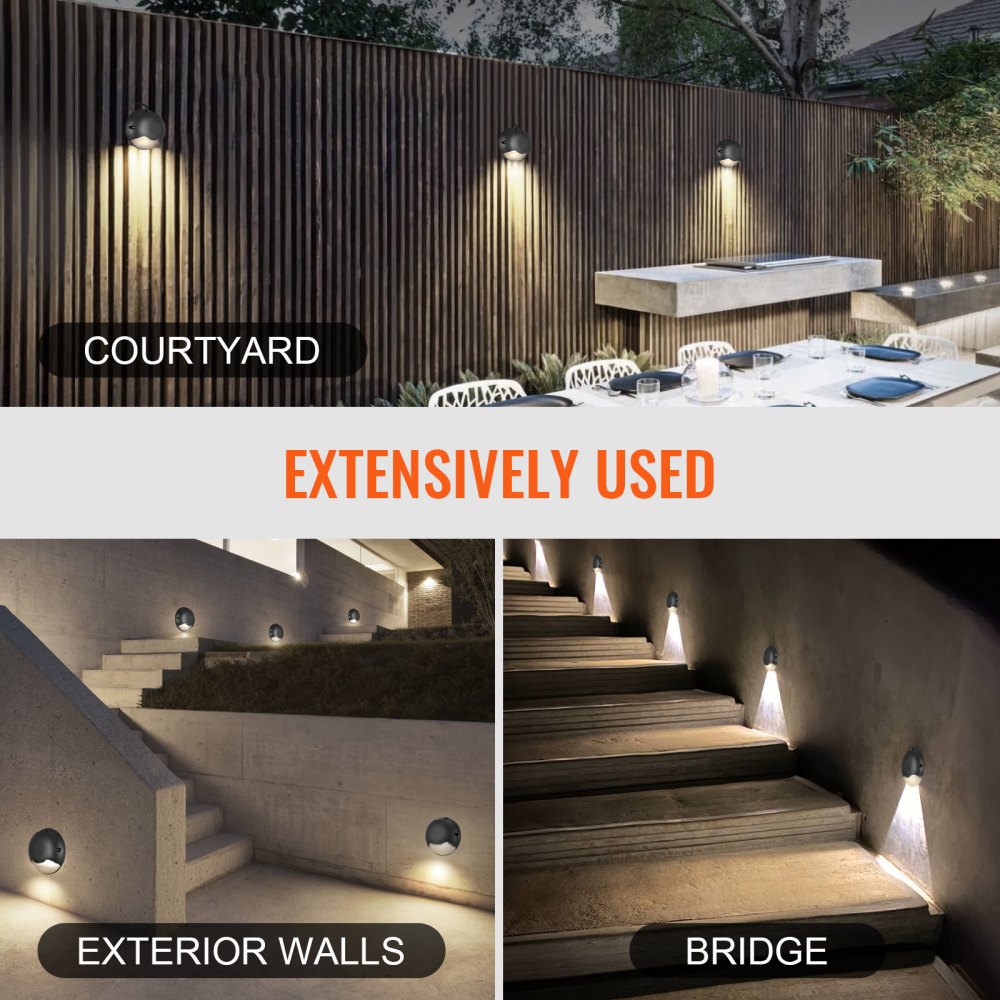 Luces de terraza regulables VEVOR, LED de 3 W, 12 V-24 V, IP66, iluminación de pared exterior resistente a la intemperie, iluminación cálida de 3000 K para escalones, escaleras, barandillas y vallas, incluye conectores (paquete de 12, blanco suave)