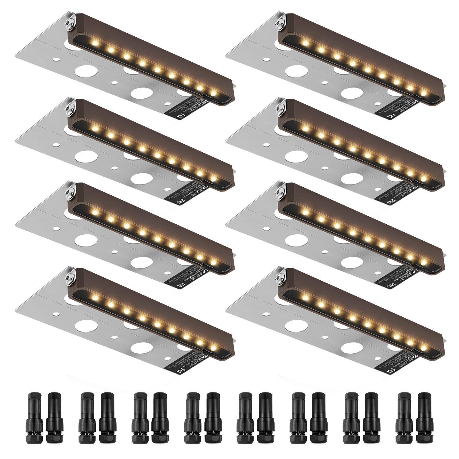 VEVOR Iluminación LED para paisaje duro, luces de pared de retención de 6,8 pulgadas, 3 W, 12 V-24 V CA/CC, luz de pavimentadora de bajo voltaje, IP68, luces de paso impermeables para exteriores, paisaje duro giratorio de 3000 K con conectores (paquete de 8 blanco suave)