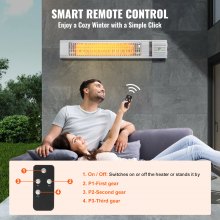 VEVOR Calentador infrarrojo, calentador infrarrojo eléctrico de espacio con control remoto de 1500 W, calentador infrarrojo exterior de carbono con protección IP65 con 3 velocidades, para porche, patio, comedor, estudio, patio trasero, garaje, montaje en pared