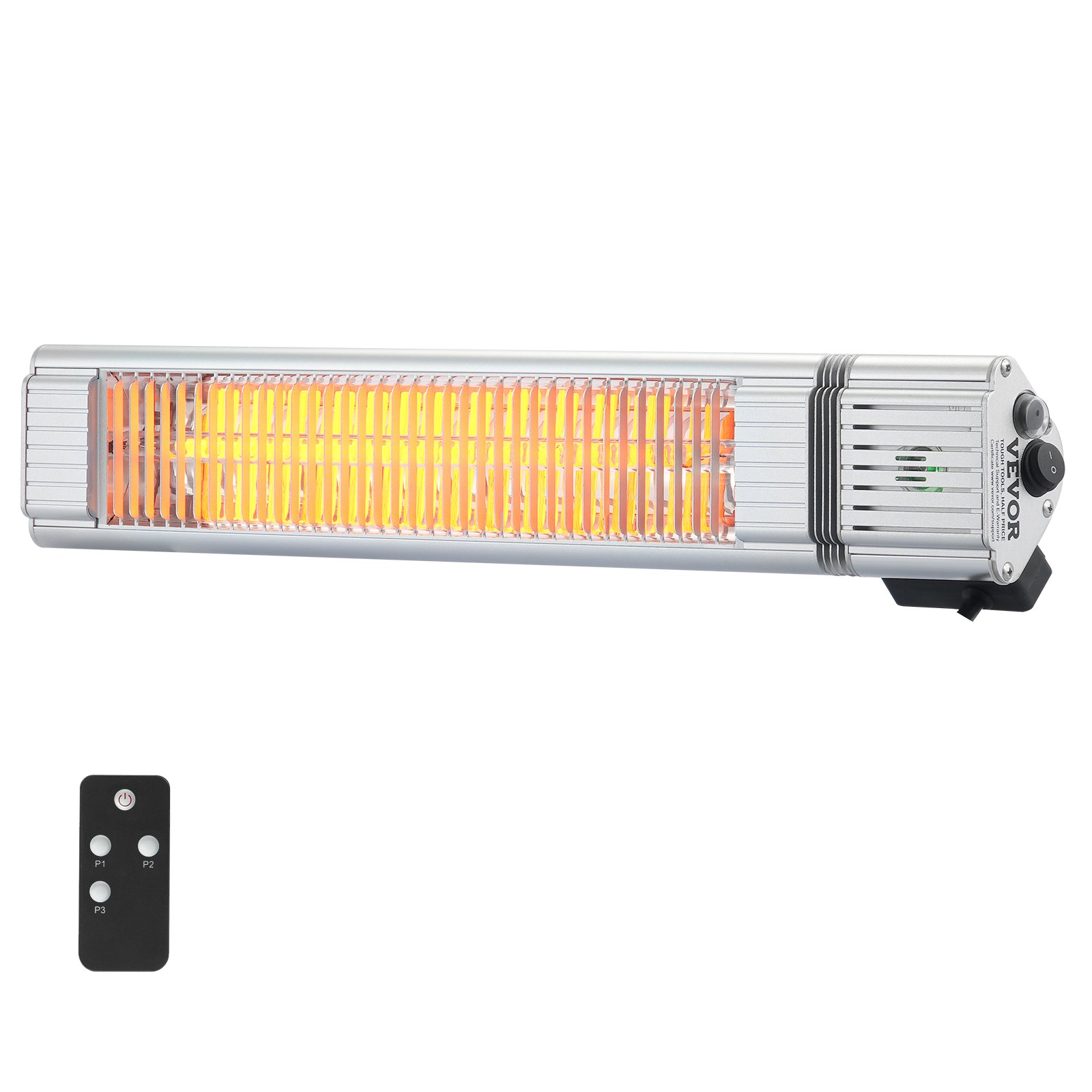 Calefactor infrarrojo VEVOR de 1500 W con control remoto, calefactor infrarrojo eléctrico para espacios exteriores, protección IP65, 3 velocidades, para porche, patio, comedor, estudio, garaje y montaje en pared.
