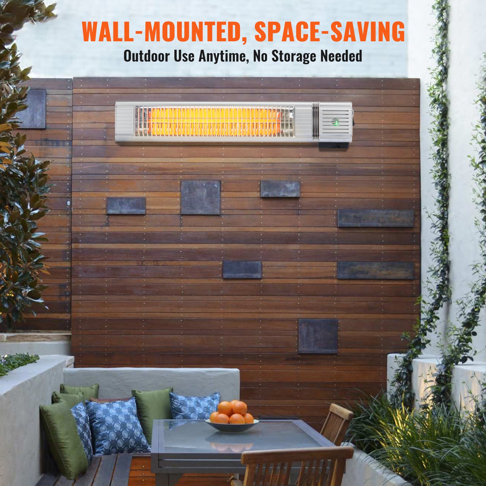 Calefactor infrarrojo VEVOR de 1500 W con control remoto, calefactor infrarrojo eléctrico para espacios exteriores, protección IP65, 3 velocidades, para porche, patio, comedor, estudio, garaje y montaje en pared.