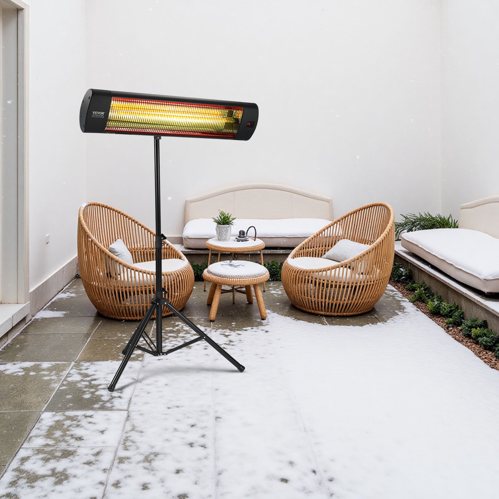 Calefactor infrarrojo VEVOR, calefactor eléctrico de 1500 W con control remoto, pantalla LED con 3 velocidades y temporizador, para exteriores (patio, porche, comedor, estudio).