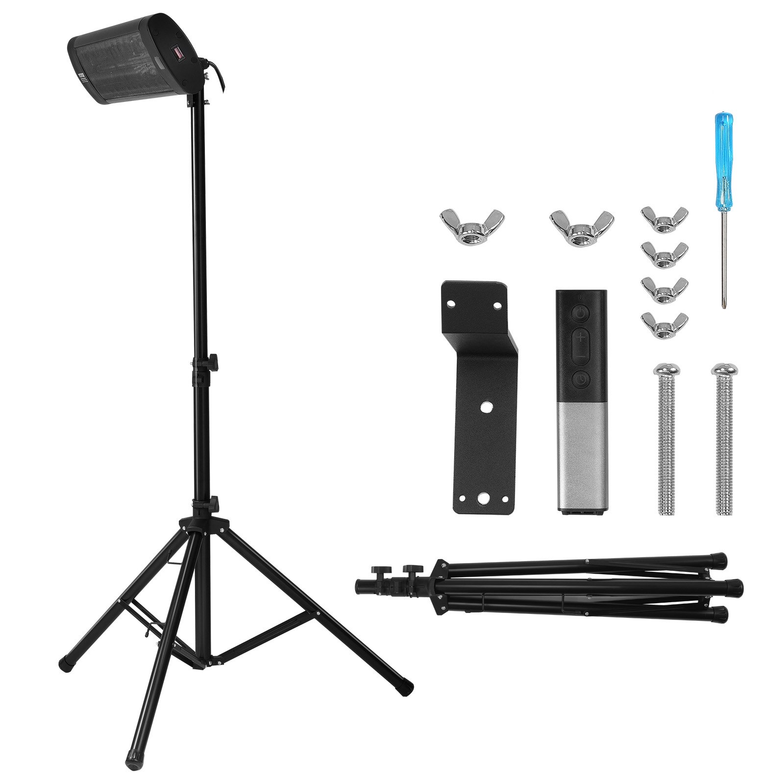 VEVOR Infrared Heater, 1500W Remote Control Electric Space Heater, LED Screen Patio Heater w/ 3 Speeds & Timer, Outdoor/Outdoor for Porch,Dining Room,Studio, with Stand & Mount to Ceiling/Wall,34in L