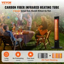Calentador infrarrojo VEVOR, calentador eléctrico de espacio con control remoto de 1500 W, calentador de patio con 3 velocidades, temporizador y protección antivuelco, para exteriores/interiores, para dormitorio, estudio, porche, comedor, estudio, soporte, 40 pulgadas de largo