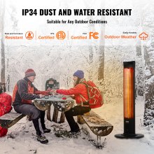 Calentador infrarrojo VEVOR, calentador eléctrico de espacio con control remoto de 1500 W, calentador de patio con 3 velocidades, temporizador y protección antivuelco, para exteriores/interiores, para dormitorio, estudio, porche, comedor, estudio, soporte, 40 pulgadas de largo
