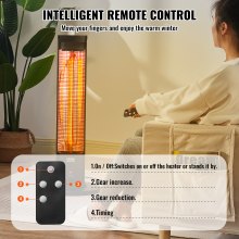 Calentador infrarrojo VEVOR, calentador eléctrico de espacio con control remoto de 1500 W, calentador de patio con 3 velocidades, temporizador y protección antivuelco, para exteriores/interiores, para dormitorio, estudio, porche, comedor, estudio, soporte, 40 pulgadas de largo