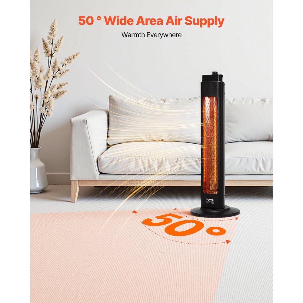 Calefactor infrarrojo VEVOR, 1500 W, calefactor eléctrico con 3 velocidades, temporizador de 24 horas y múltiples protecciones de seguridad, tubos de calefacción infrarroja de alta calidad, para interiores y exteriores, ideal para dormitorio, estudio, porche y comedor.