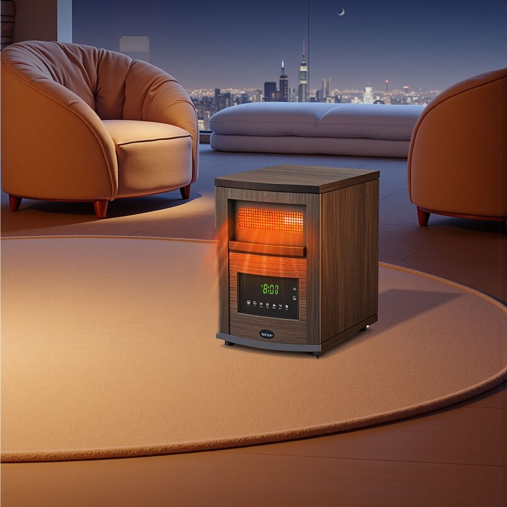 Calefactor infrarrojo VEVOR de 1500 W con control remoto, pantalla LED y temporizador de 24 horas. Temperatura ajustable para patio, dormitorio, sala de estar, estudio y comedor.