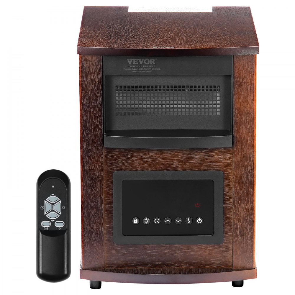 Calefactor infrarrojo VEVOR de 1500 W con control remoto, pantalla LED y temporizador de 24 horas. Temperatura ajustable para patio, dormitorio, sala de estar, estudio y comedor.
