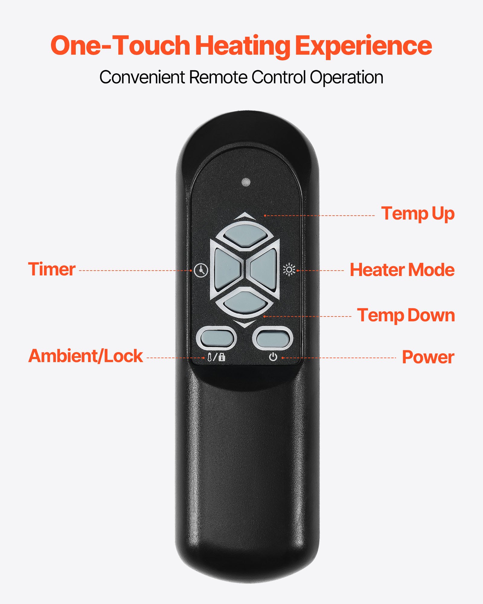Calefactor infrarrojo VEVOR de 1500 W con control remoto, pantalla LED y temporizador de 24 horas. Temperatura ajustable para patio, dormitorio, sala de estar, estudio y comedor.