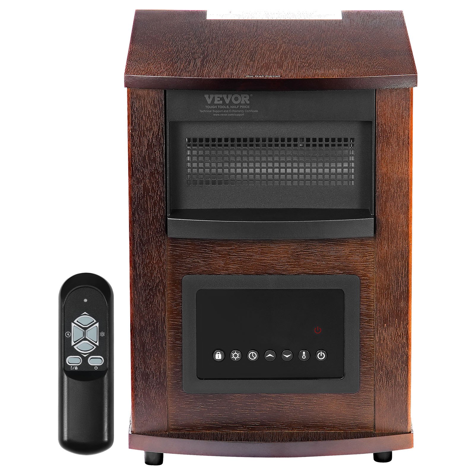 Calefactor infrarrojo VEVOR de 1500 W con control remoto, pantalla LED y temporizador de 24 horas. Temperatura ajustable para patio, dormitorio, sala de estar, estudio y comedor.