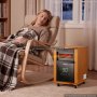 Calefactor infrarrojo VEVOR de 1500 W, eléctrico, con control remoto, 3 niveles de calor, temporizador de 12 horas, apagado automático por sobrecalentamiento, ruedas para facilitar su transporte, fabricado en MDF de alta calidad, ideal para dormitorios, oficinas y estudios. Acabado en madera clara.
