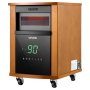 Calefactor infrarrojo VEVOR de 1500 W, eléctrico, con control remoto, 3 niveles de calor, temporizador de 12 horas, apagado automático por sobrecalentamiento, ruedas para facilitar su transporte, fabricado en MDF de alta calidad, ideal para dormitorios, oficinas y estudios. Acabado en madera clara.