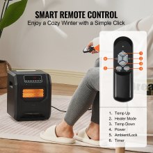 VEVOR Calentador infrarrojo, calentador eléctrico de control remoto de 1500 W, calentador de patio LED con 3 velocidades y temporizador y protección contra sobrecalentamiento/vuelco y bloqueo para niños, para dormitorio, sala de estar, guardería, estudio, ABS