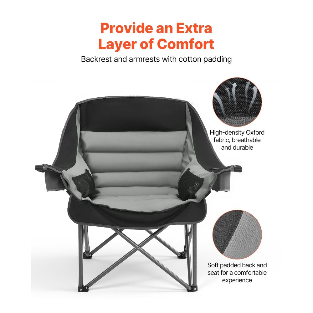 VEVOR Silla de Camping Plegable Capacidad Máxima de 204 kg con Respaldo Acolchado, Silla de Pesca de Tela Oxford 600D Portátil con Portavasos y Bolsillos para Exteriores Barbacoa Playa Senderismo