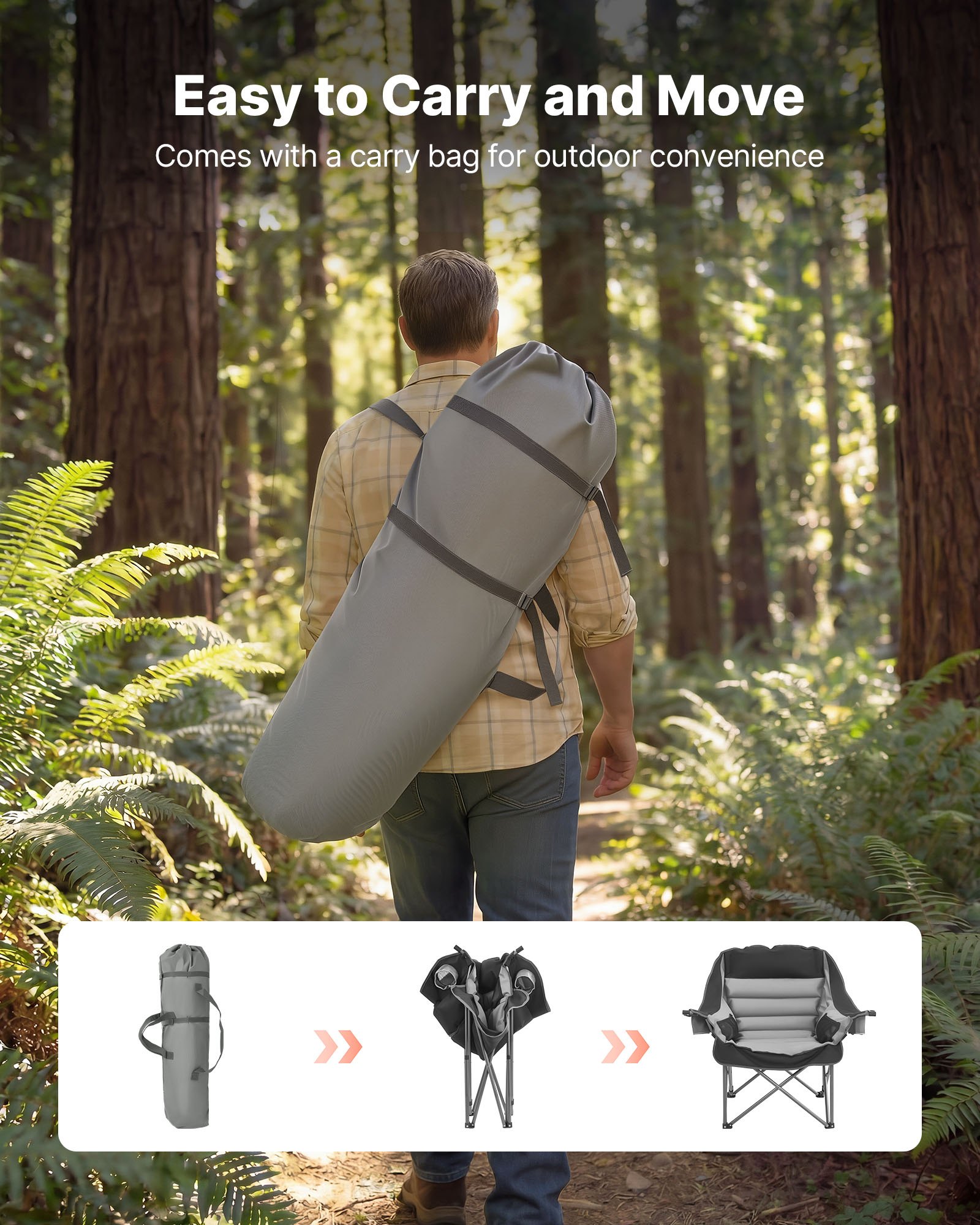 VEVOR Silla de Camping Plegable Capacidad Máxima de 204 kg con Respaldo Acolchado, Silla de Pesca de Tela Oxford 600D Portátil con Portavasos y Bolsillos para Exteriores Barbacoa Playa Senderismo