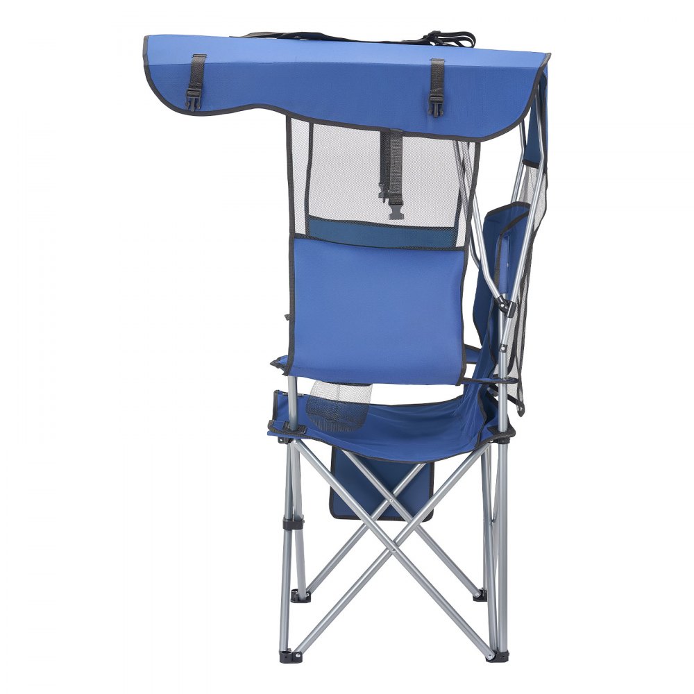 VEVOR Camping Chair with Canopy Shade, Folding Beach Chair with Canopy & Magazine Pocket, 2 Cup Holders, 330 lbs Heavy Duty Support, Carry Bags for Outdoor, Camp, Fishing, Tailgates, Deep Blue