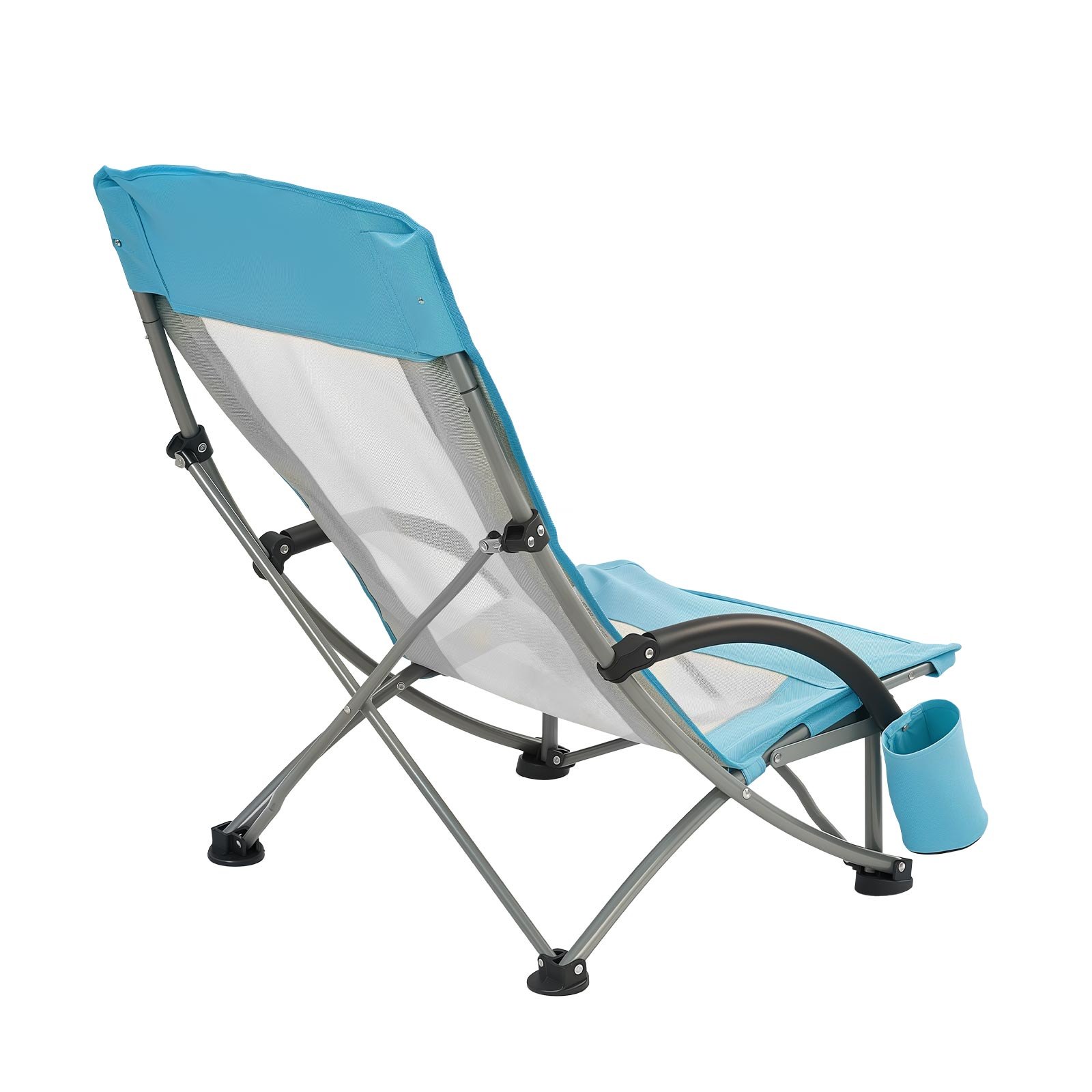 VEVOR Silla de Playa Plegable Capacidad Máxima de 150 kg con Respaldo Alto de Malla, Almohada, Silla de Camping Portátil, Ancho, Resistente con Portavasos para Picnics Barbacoa Exteriores Aire Libre