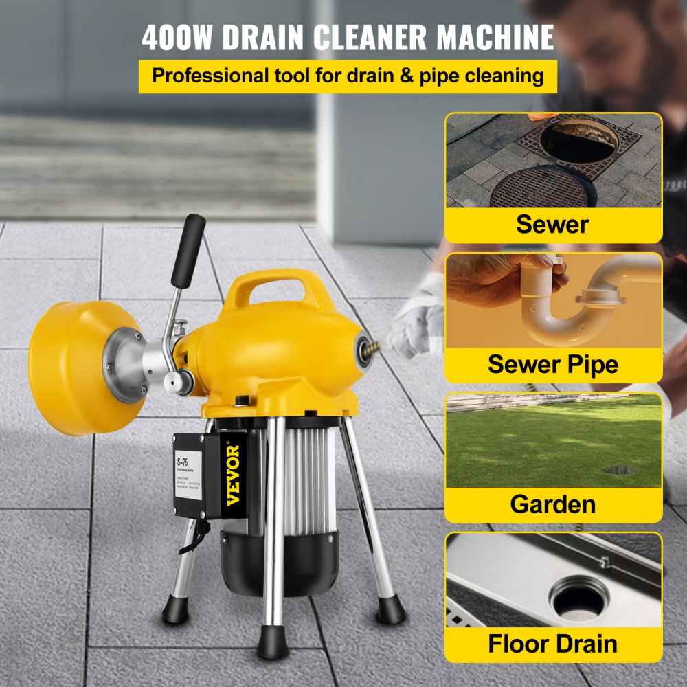 VEVOR Máquina de Limpieza de Drenaje limpieza de desagües seccionales Limpiador de desagües de 400 W Cable de 20 x 16 mm y 5 x 10 mm