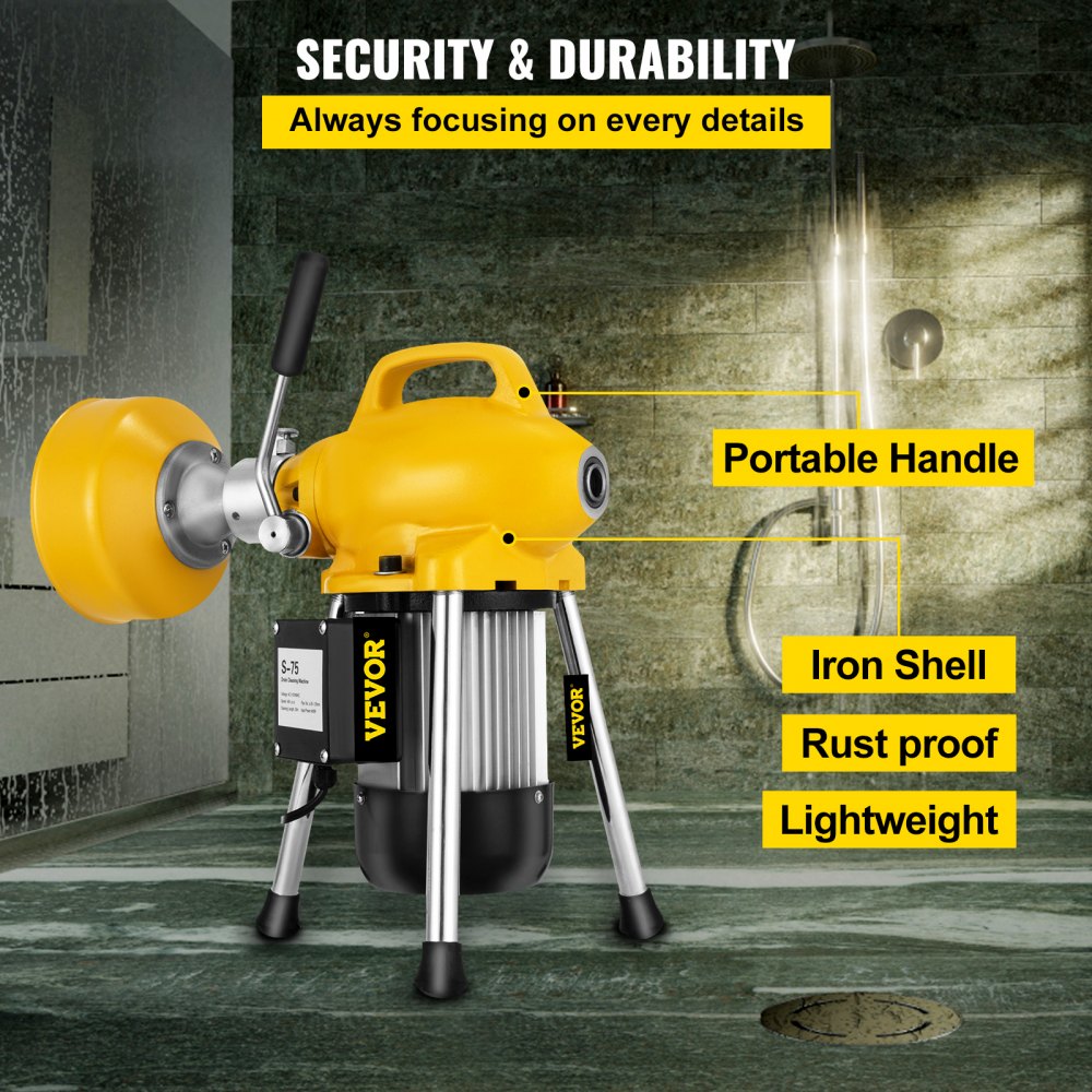 VEVOR Máquina de Limpieza de Drenaje limpieza de desagües seccionales Limpiador de desagües de 400 W Cable de 20 x 16 mm y 5 x 10 mm