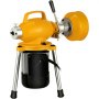 Máquina limpiadora de desagües VEVOR amarilla con mango, motor negro y soporte de trípode.