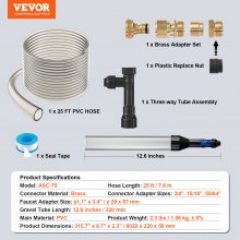 VEVOR Aspirador de grava para acuario, manguera de PVC de 25 pies, aspirador de grava para pecera, aspirador de sifón para pecera, 3 tipos de adaptadores de latón, para limpieza de peceras, grava y arena