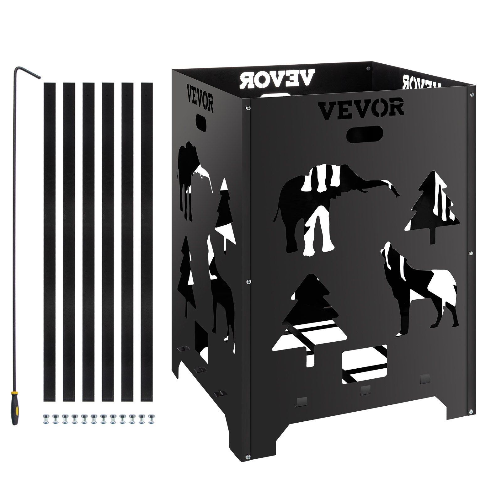 Barril incinerador VEVOR, jaula de acero al carbono de 53 x 53 x 68 cm, con tapa y asa para exteriores.