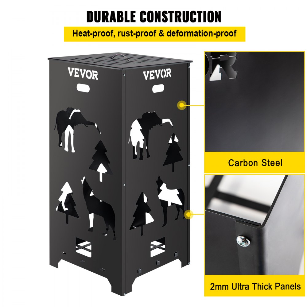 VEVOR Barril Incinerador, Jaula Incineradora de Acero al Carbono de 55,9 x 55,9 x 114,3 cm, Barril Incinerador con Tapa y Asa para Exteriores, Ideal para Quemar Desechos de Jardín, Hojas y Escombros