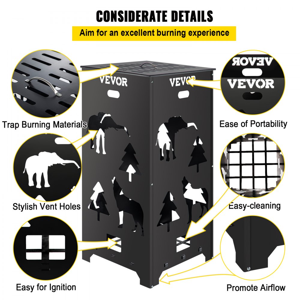 VEVOR Barril Incinerador, Jaula Incineradora de Acero al Carbono de 55,9 x 55,9 x 114,3 cm, Barril Incinerador con Tapa y Asa para Exteriores, Ideal para Quemar Desechos de Jardín, Hojas y Escombros