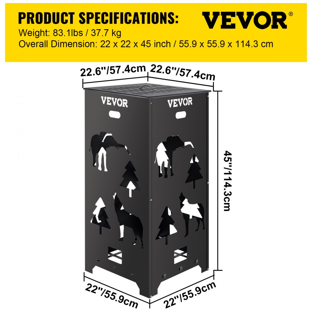 VEVOR Barril Incinerador, Jaula Incineradora de Acero al Carbono de 55,9 x 55,9 x 114,3 cm, Barril Incinerador con Tapa y Asa para Exteriores, Ideal para Quemar Desechos de Jardín, Hojas y Escombros