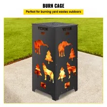 Barril de quemado VEVOR, jaula de quemado de 22x22x45 pulgadas, incinerador de jaula de acero al carbono, barril incinerador con tapa y manija para exteriores