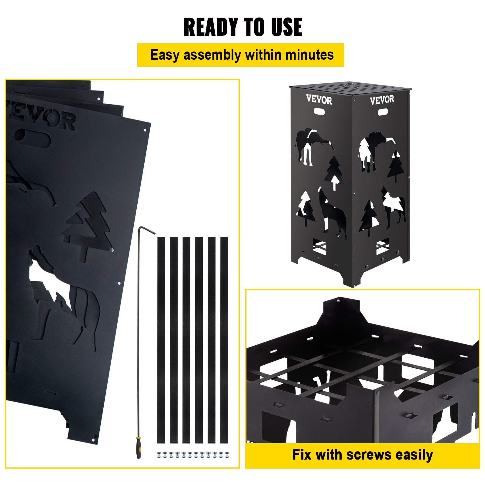 VEVOR Barril Incinerador, Jaula Incineradora de Acero al Carbono de 55,9 x 55,9 x 114,3 cm, Barril Incinerador con Tapa y Asa para Exteriores, Ideal para Quemar Desechos de Jardín, Hojas y Escombros