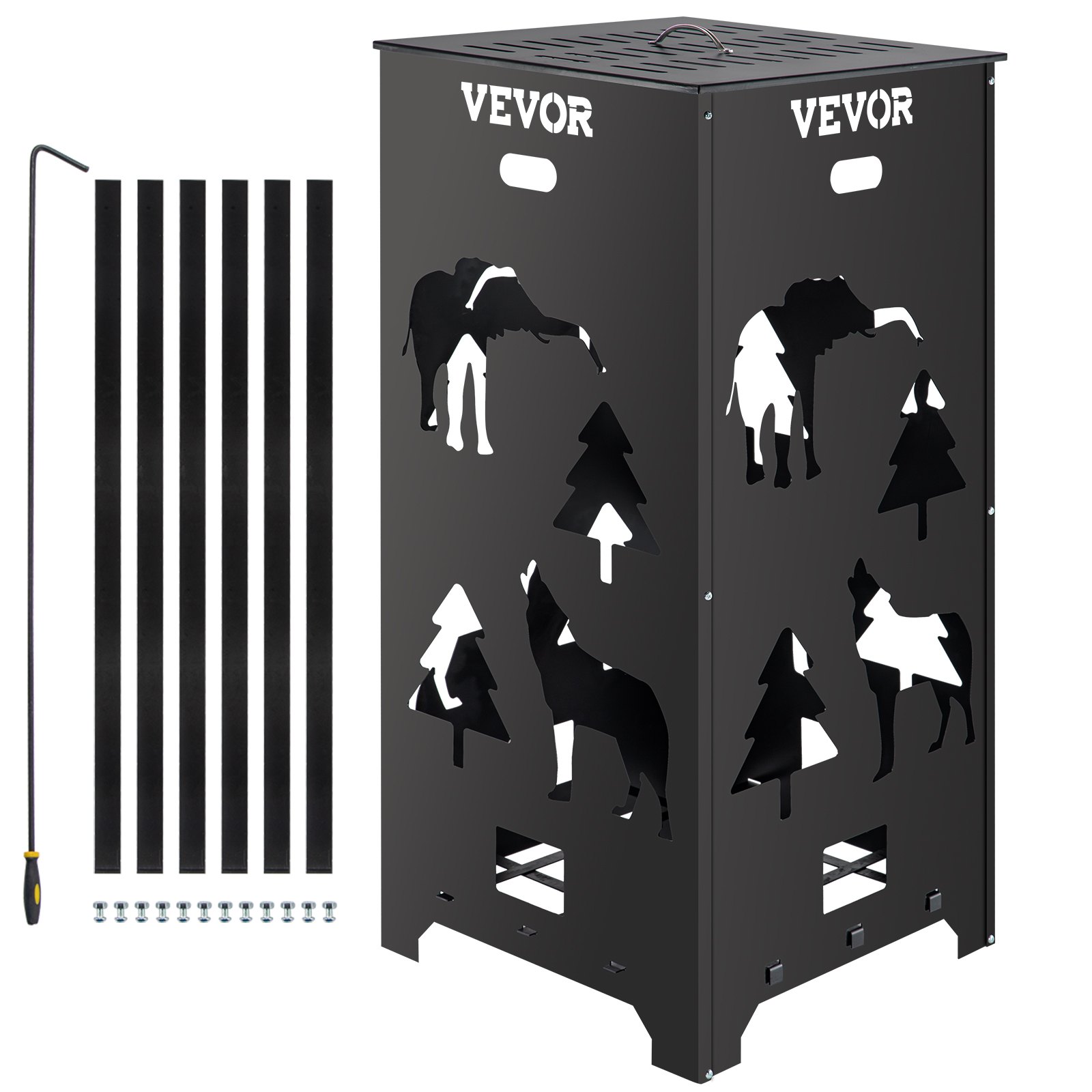 VEVOR Barril Incinerador, Jaula Incineradora de Acero al Carbono de 55,9 x 55,9 x 114,3 cm, Barril Incinerador con Tapa y Asa para Exteriores, Ideal para Quemar Desechos de Jardín, Hojas y Escombros