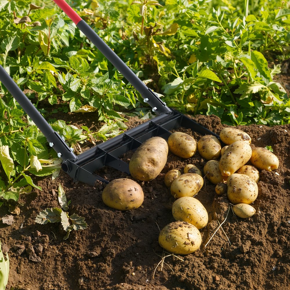 VEVOR Horca Ancha de 5 Dientes con Mangos Dobles de Fibra de Vidrio, Resistente, Diseño Ergonómico en Forma de U, Herramienta de Jardinería para Compostaje, Trasplante y Aireación, 1370 x 515 mm