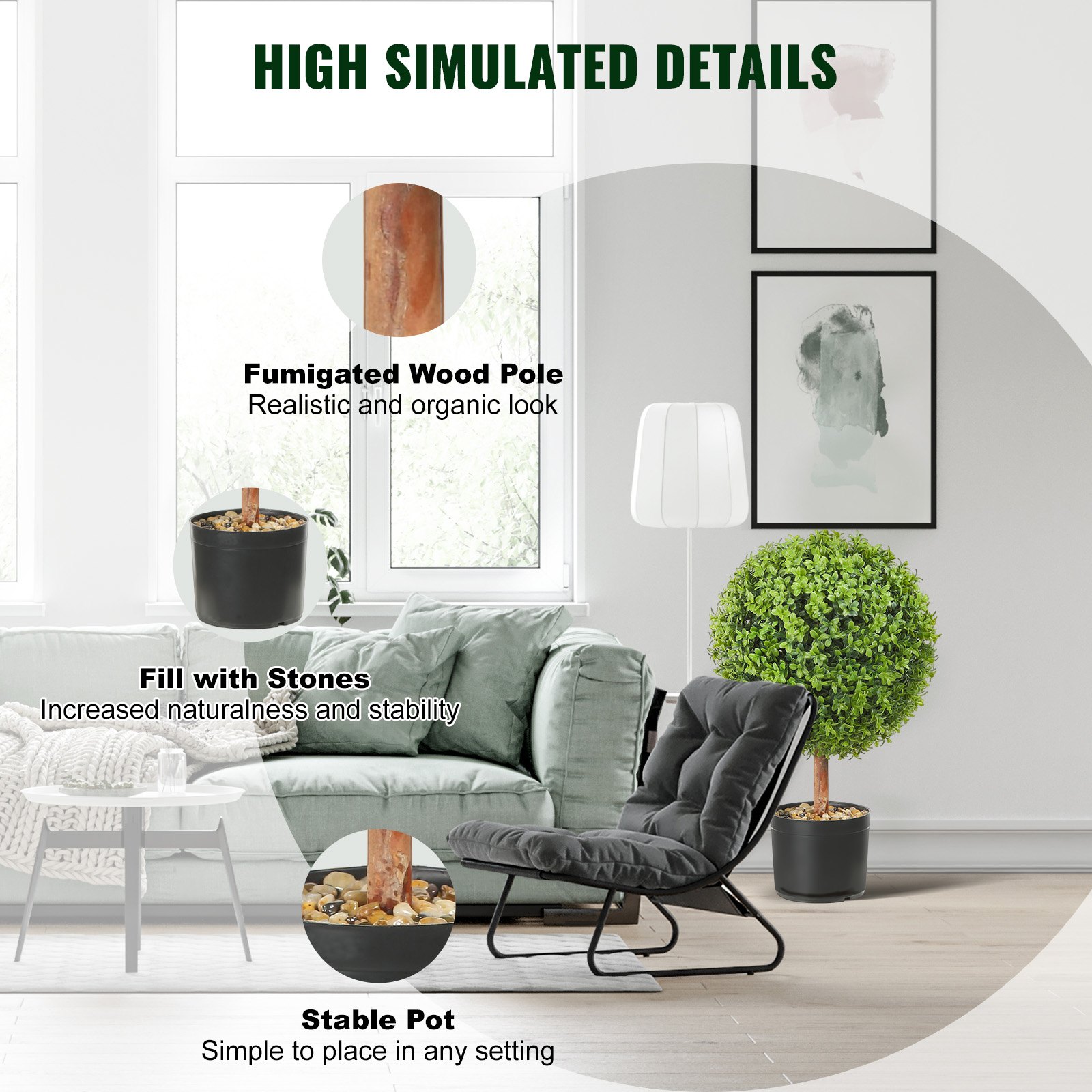 VEVOR 2x Bolas de Boj Artificiales Ø40,6 cm Decoración de Jardín Boj en Maceta Bola de Boj Artificial Planta Artificial de PE, Madera y PP Incluye 4 mariposas decorativas y 10 piezas de repuesto