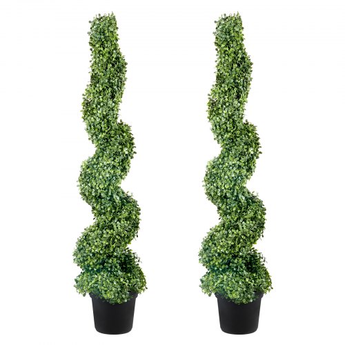VEVOR 2 uds. Planta artificial en espiral de topiario de torre de boj artificial, planta decorativa de 122 cm de alto, plantas de topiario de hierro PE de plástico verde incl. 10 uds. Hojas de reemplazo