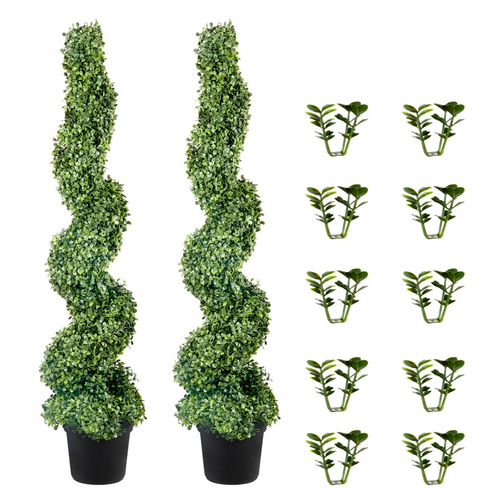 VEVOR 2 uds. Planta artificial en espiral de topiario de torre de boj artificial, planta decorativa de 122 cm de alto, plantas de topiario de hierro PE de plástico verde incl. 10 uds. Hojas de reemplazo