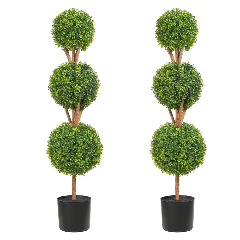 VEVOR Árboles artificiales de boj, 48 pulgadas de alto (2 piezas), 3 plantas de topiarios sintéticos en forma de bola con maceteros, planta verde con hojas reemplazables y puerto para decoración interior/exterior/jardín