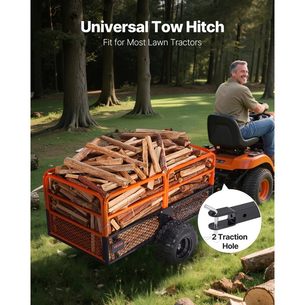 VEVOR Remolque Utilitario para Jardín, Remolque de Volteo de Acero de 221 x 81 x 94 cm con Panel Trasero Extraíble, Carro de Jardín Resistente para Cortacésped, Tractor, Carga de 800,59 kg