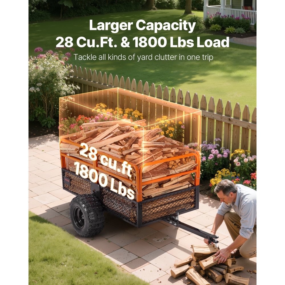VEVOR Remolque Utilitario para Jardín, Remolque de Volteo de Acero de 221 x 81 x 94 cm con Panel Trasero Extraíble, Carro de Jardín Resistente para Cortacésped, Tractor, Carga de 800,59 kg