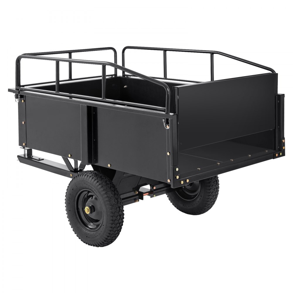Remolque basculante de acero VEVOR para ATV de alta resistencia, 340 kg (750 libras), 340 litros (12 pies cúbicos), remolque utilitario para jardín con laterales desmontables para tractor cortacésped.