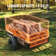 VEVOR Remolque volcador ATV de acero resistente, capacidad de carga de 1500 libras, 15 pies cúbicos, remolque detrás del carro volquete, remolque de jardín, con lados extraíbles y 2 neumáticos, para c