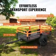 VEVOR Remolque volcador ATV de acero resistente, capacidad de carga de 1500 libras, 15 pies cúbicos, remolque detrás del carro volquete, remolque de jardín, con lados extraíbles y 2 neumáticos, para c