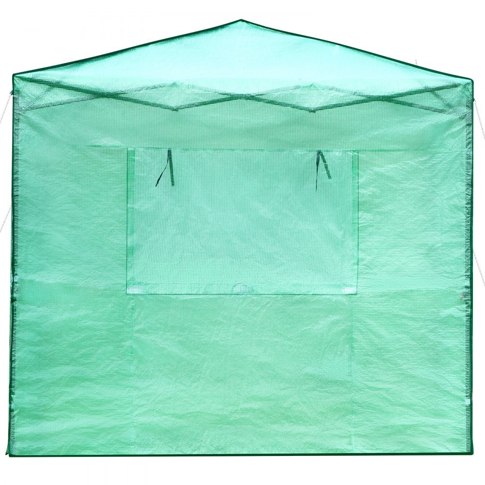 Invernadero emergente VEVOR en color verde con ventana con cremallera y diseño de techo a dos aguas.