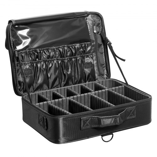 VEVOR Estuche de Maquillaje con Almacenamiento Grande de 3 Niveles, Transporte Conveniente con Asa, Correa, Caja Organizadora de Almacenamiento de Maquillaje Oxford Impermeable Profesional, Portador de Maquillaje Resistente, Negro