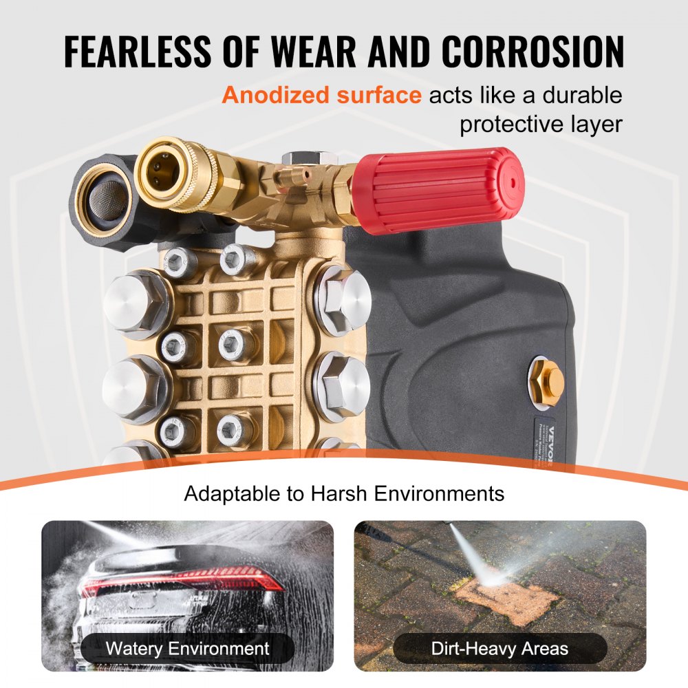 VEVOR Bomba para Hidrolavadora Émbolo Triple Horizontal con Eje de 25,4mm, 4200 PSI, 4,2 GPM, Kit de Repuesto para Hidrolavadora con 5 Boquillas, Compatible con Simpson MorFlex 40224, 40225, 40226