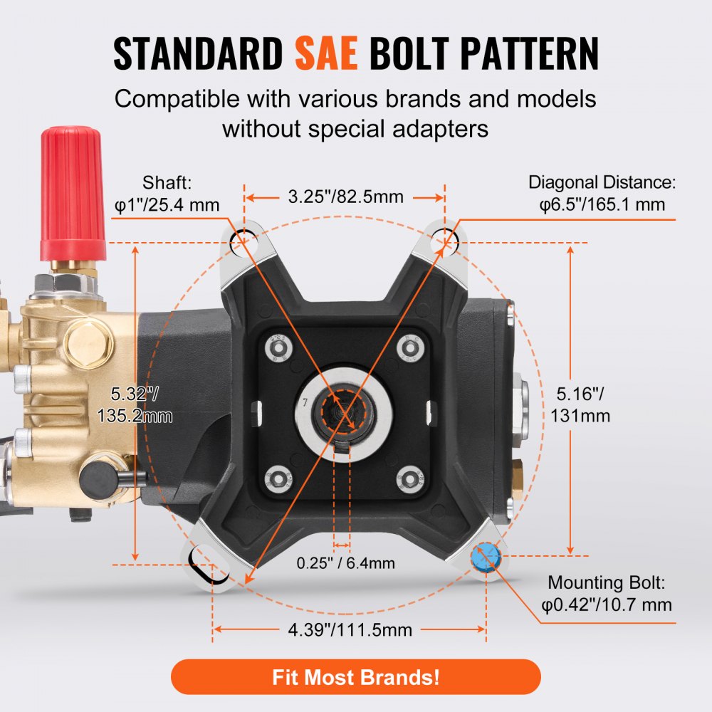 VEVOR Bomba para Hidrolavadora Émbolo Triple Horizontal con Eje de 25,4mm, 4200 PSI, 4,2 GPM, Kit de Repuesto para Hidrolavadora con 5 Boquillas, Compatible con Simpson MorFlex 40224, 40225, 40226